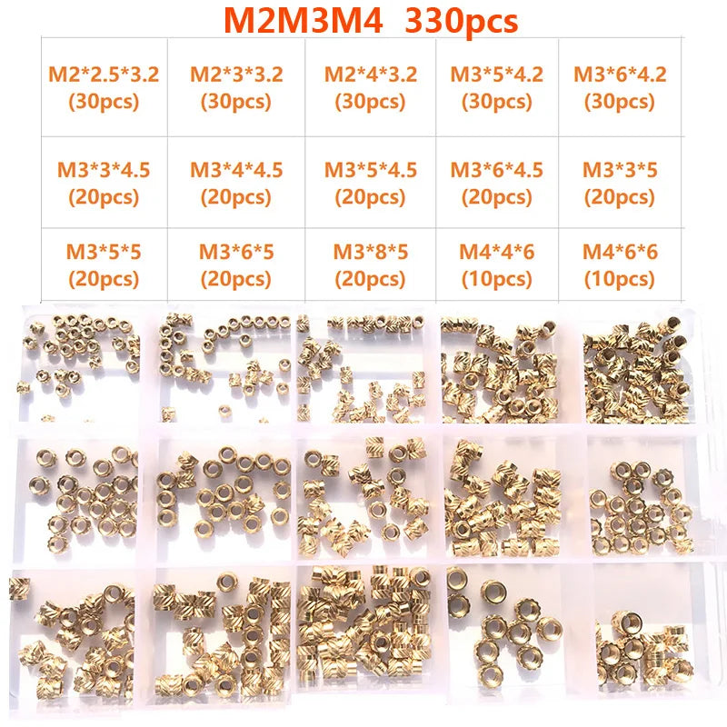 Insert Nut Set M2 M2.5 M3 M4 M5 M6 Brass Hot Melt Knurled Nut Thread Heat Molding Double Twill Injection Embedment Copper Nut 3D
