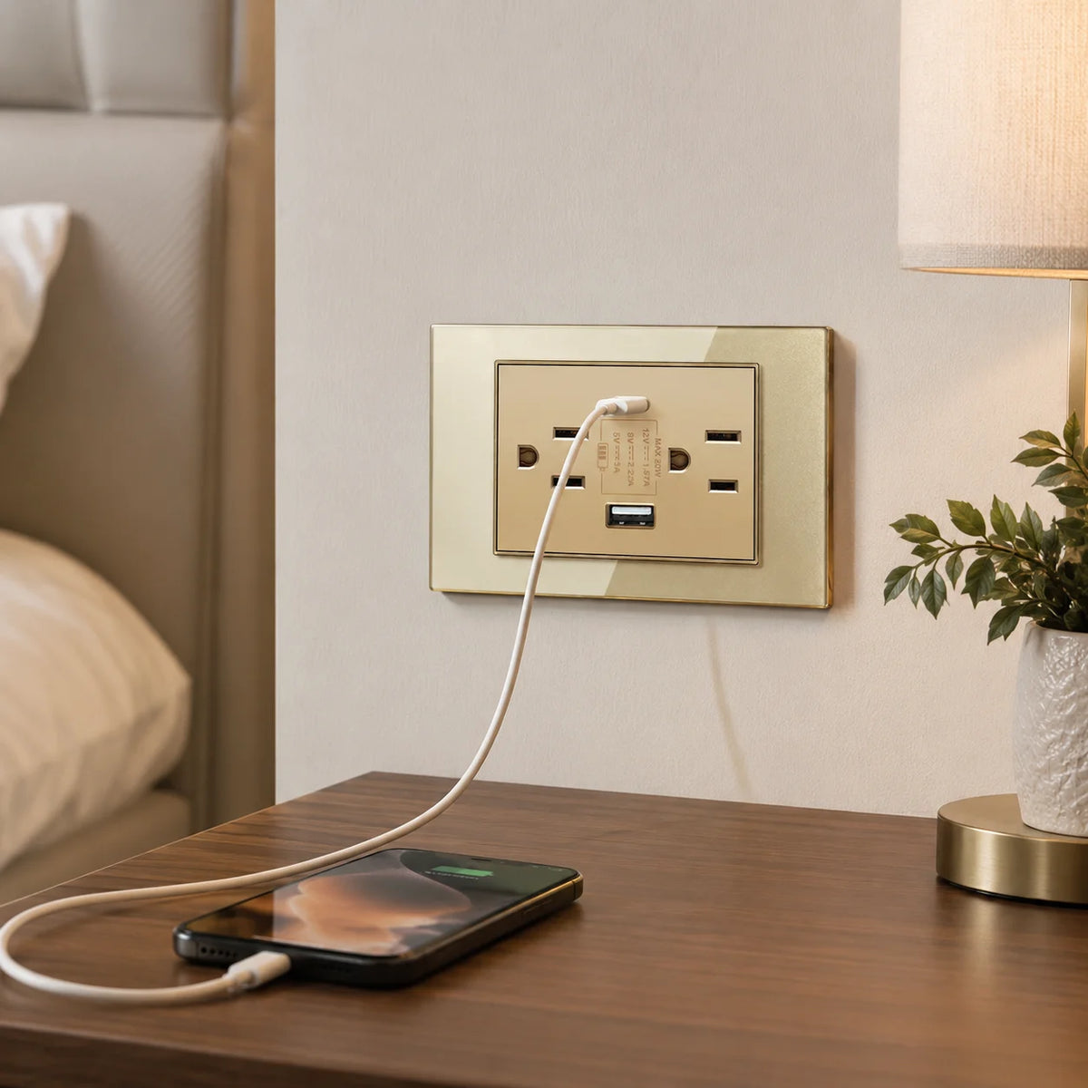 American Standard Dual Wall Usb Plug Socket, Household Mexico US Tempered Glass Light Switch Outlet Adapter Type-C Fast Charging