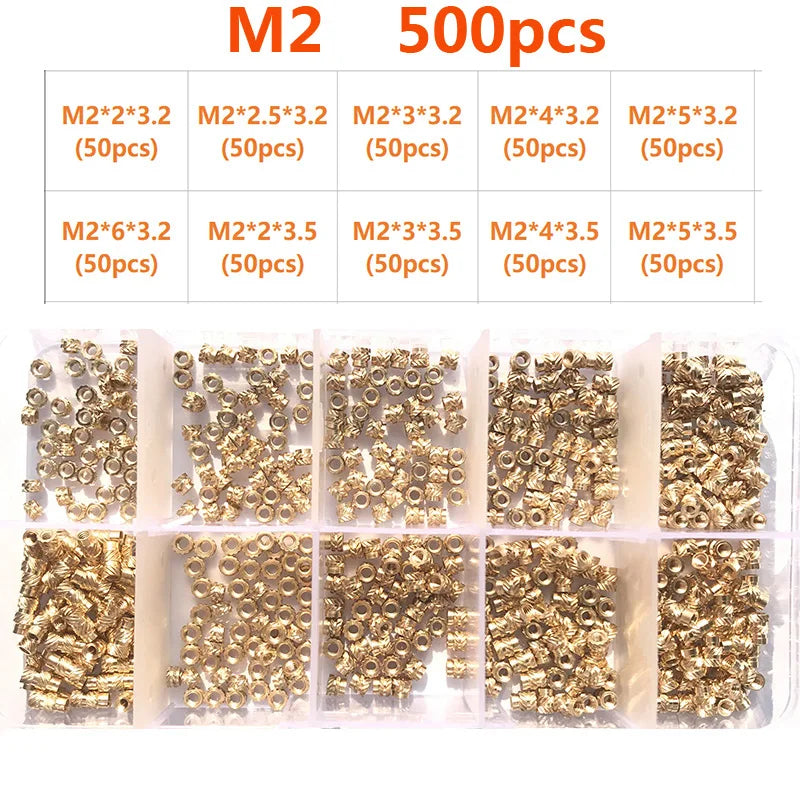 Insert Nut Set M2 M2.5 M3 M4 M5 M6 Brass Hot Melt Knurled Nut Thread Heat Molding Double Twill Injection Embedment Copper Nut 3D