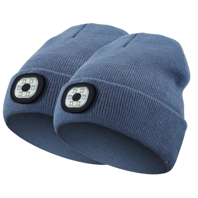 Unisex LED-Lit Knit Beanie USB-Rechargeable 4-Light LED Headlamp Winter Cap with Flashlight Function for Nighttime Activities like Walking Running Cycling Hiking Camping