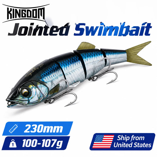 KINGDOM Large Jointed Swimbait Fishing Lure, 9 Inch 3.5oz Multi Jointed Glide Bait, Realistic Hard Bait with Treble Hooks for Bass Musky Pike Freshwater Fishing