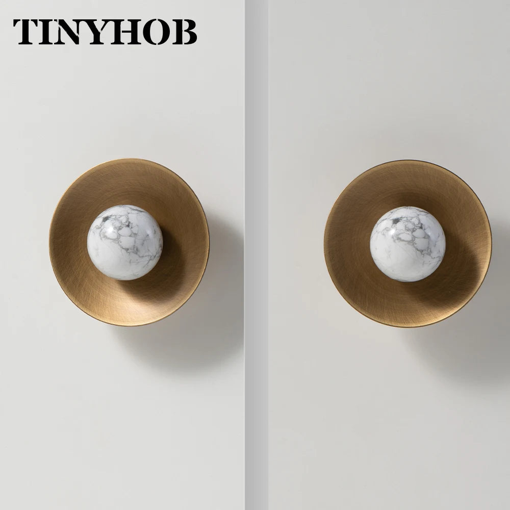 Tinyhob Vintage Antique Bronze Spotted Stone Kitchen Cabinet Furniture Handle with Base / Brass Cupboard Pull Shoe Cabinets