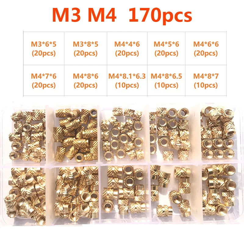 Insert Nut Set M2 M2.5 M3 M4 M5 M6 Brass Hot Melt Knurled Nut Thread Heat Molding Double Twill Injection Embedment Copper Nut 3D