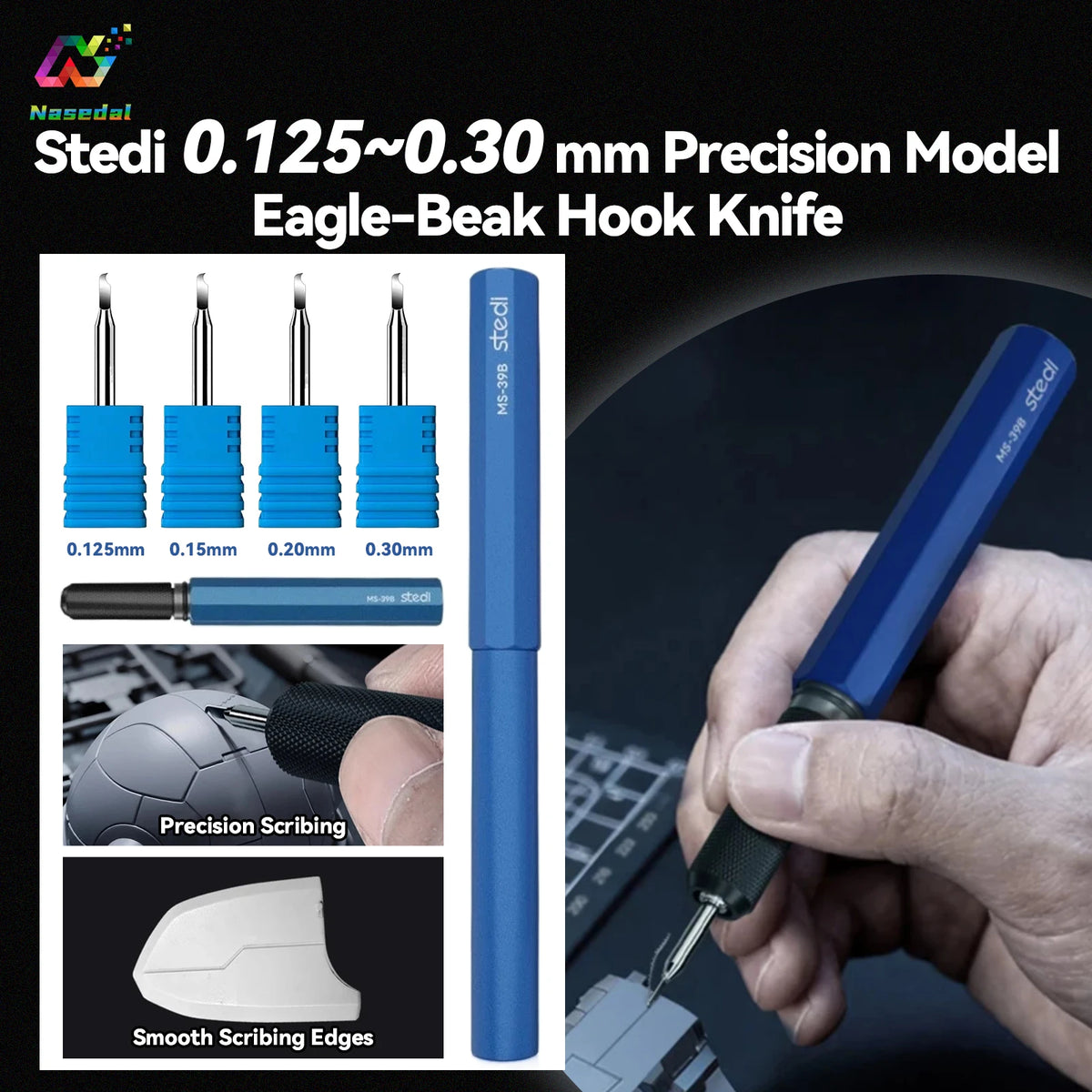 Stedi 0.125~0.30mm Precision Eagle-Beak Hook Knife Smooth Scribing Edges for Gundam Model Trimming Scribing Carving Hand Tool