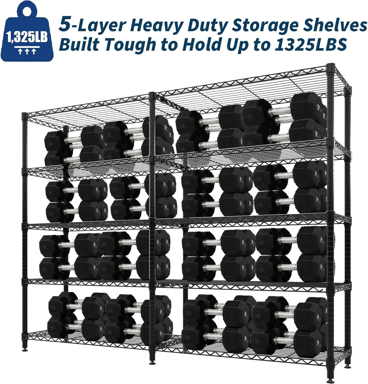 Storage Shelves 5-Tier 1325LBS Load Metal Garage Shelving Adjustable Heavy Duty Shelving Unit for Home Kitchen Office Garage 70.8" Wx15.8 Dx70.5 H