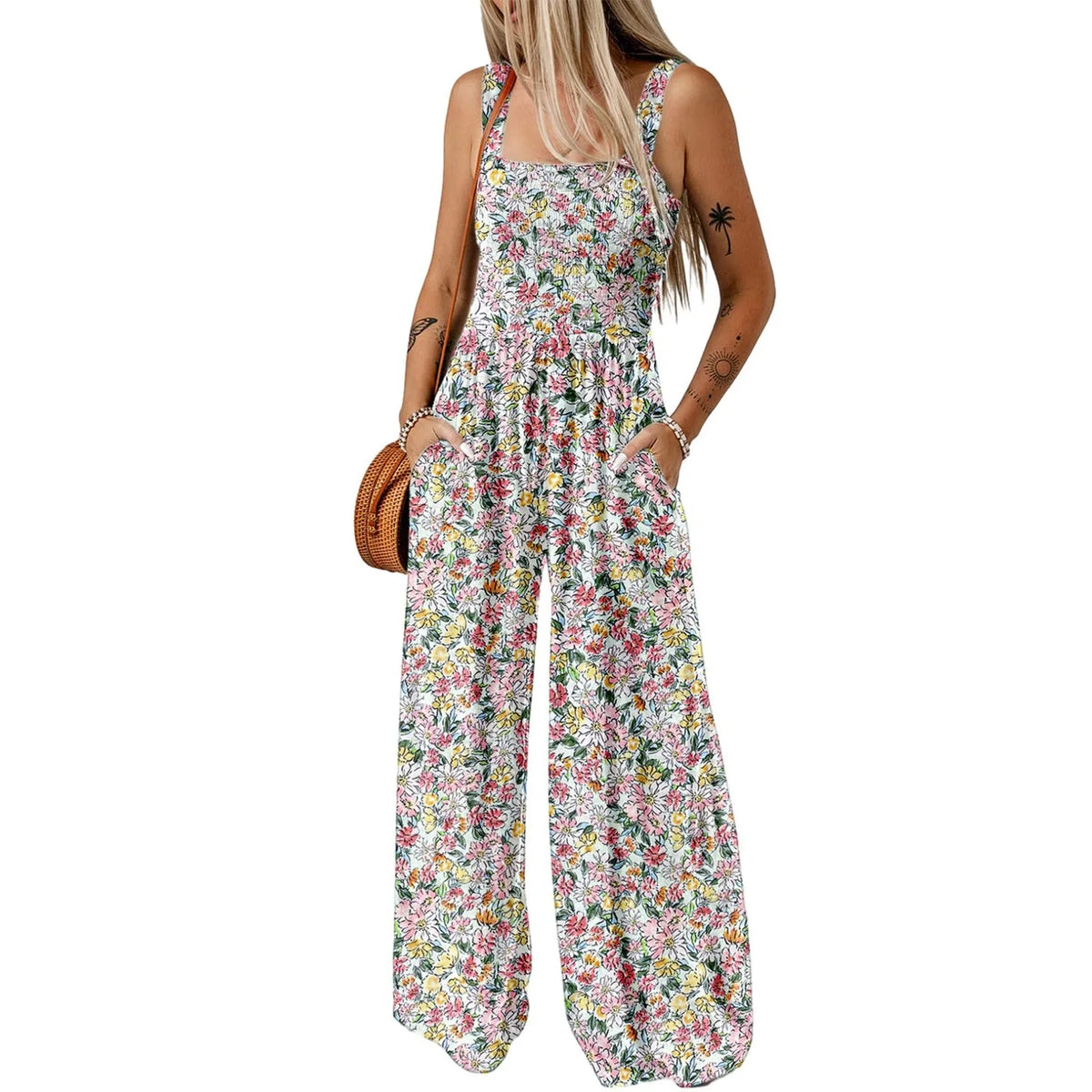 Summer Sexy Sling Jumpsuits Women'S Fashion Printed Loose Pencil Pants Casual Streetwear Elegant Party Female Spaghetti Rompers