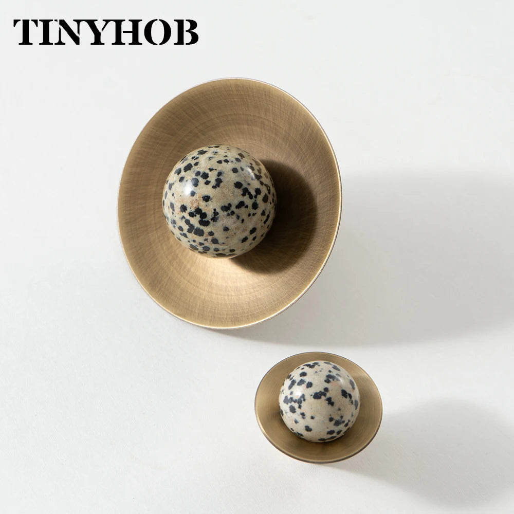 Tinyhob Vintage Antique Bronze Spotted Stone Kitchen Cabinet Furniture Handle with Base / Brass Cupboard Pull Shoe Cabinets