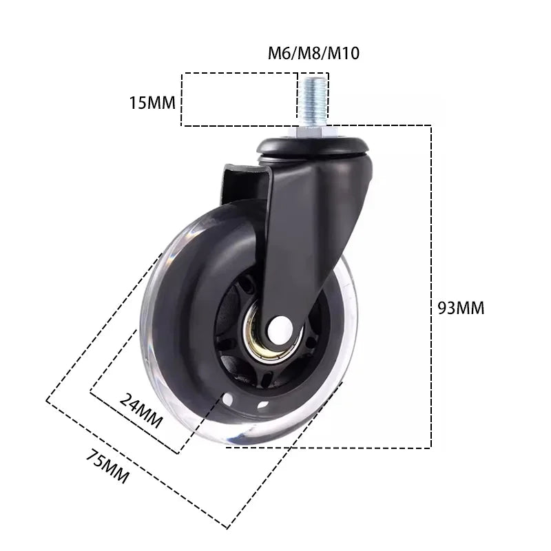 5PCS 3" Universal/Brake Mute PU Caster Wheels M8/M10/M12 for Furniture, Scooter, Cart - Electrophoresis Ice Wheel