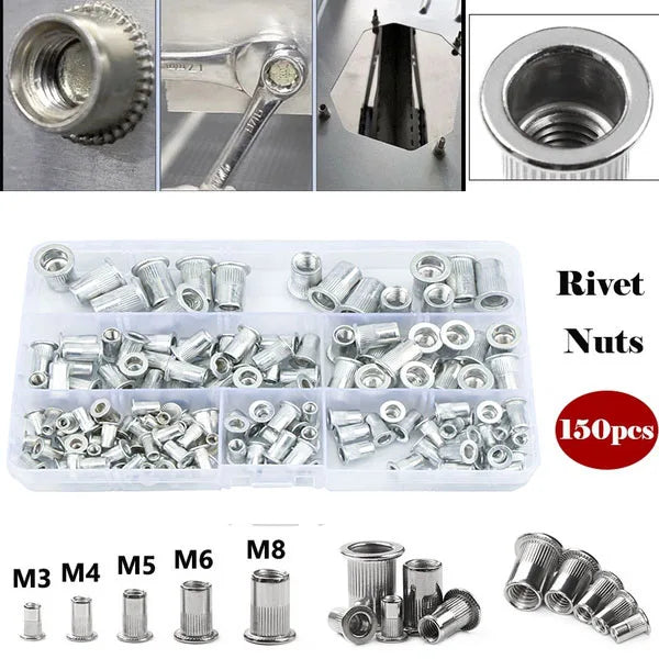 Rivet Nuts 150PCS Gun Mandrel Kit M3/M4/M5/M6/M8 or Nut Rivet Mandrels Repairtool Rivetgun Flatheadscrew Pop Nut Rivet Gun Set