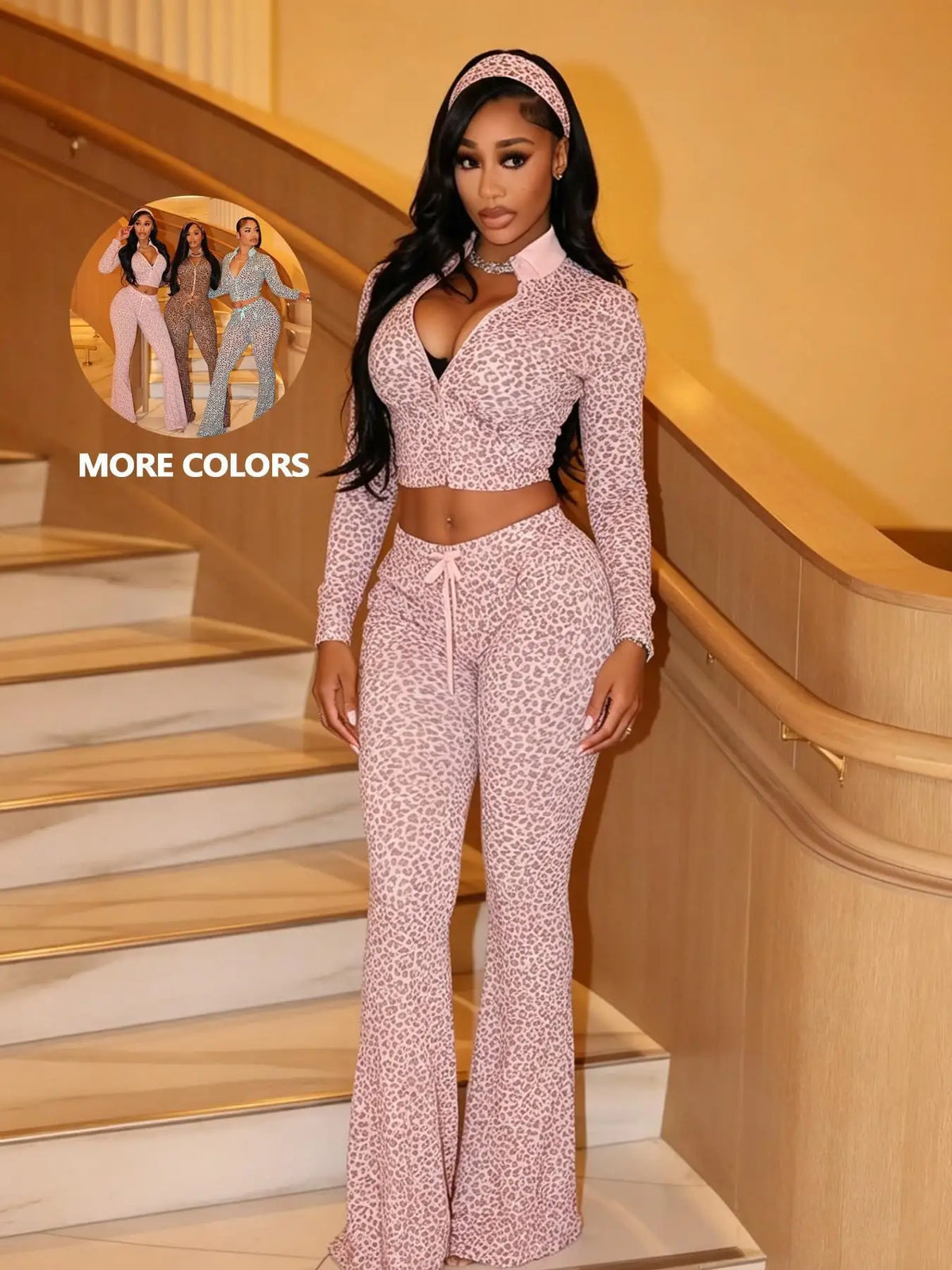 WOMEN'S NEW AUTUMN LEOPARD PRINT SEXY LONG PANTS SET, SPICY GIRL STYLE CASUAL TWO PIECE OUTFIT