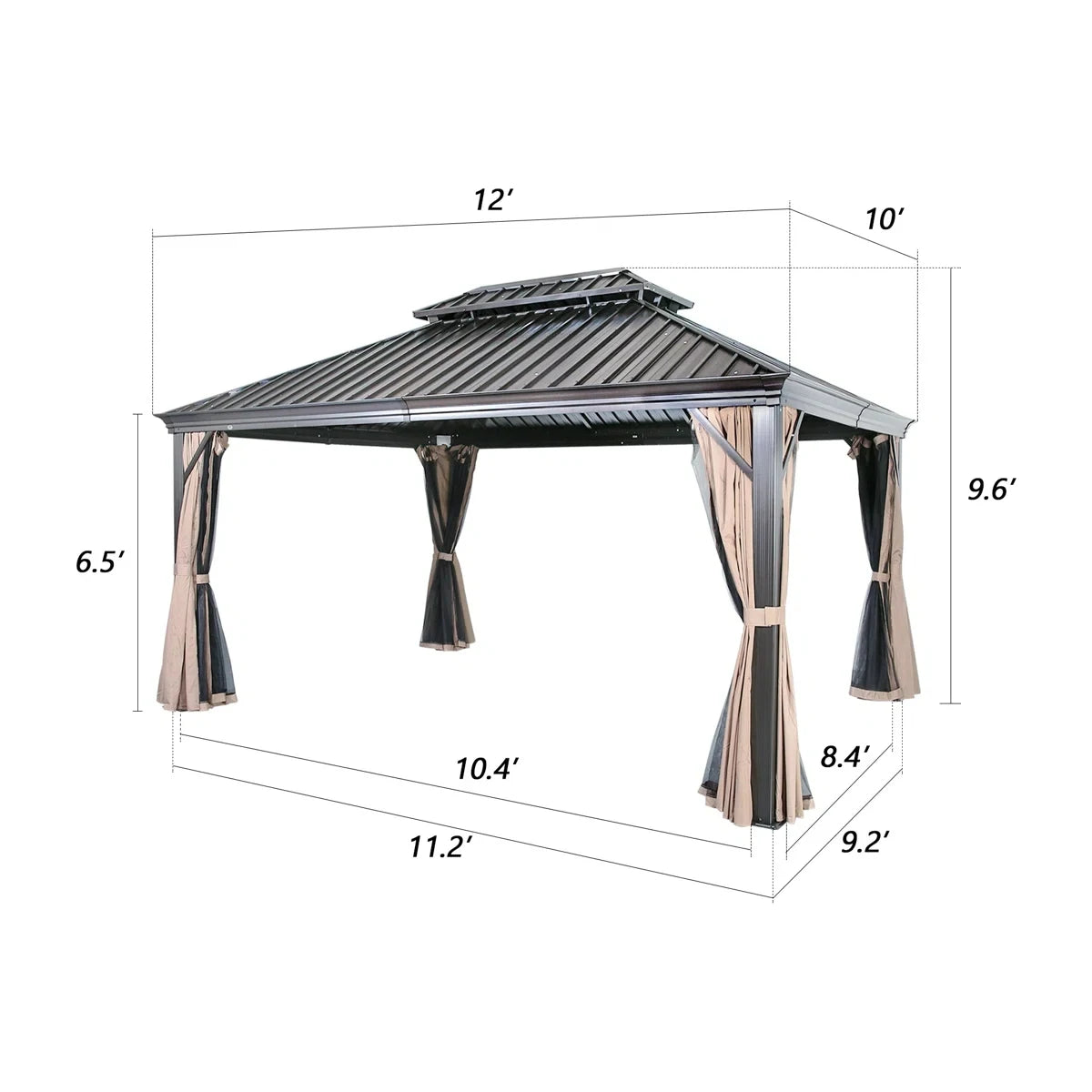 Heavy Duty Aluminum Hardtop Gazebo Galvanized Steel Double Roof Waterproof Wind UV Resistant Easy Install Garden Patio Backyard