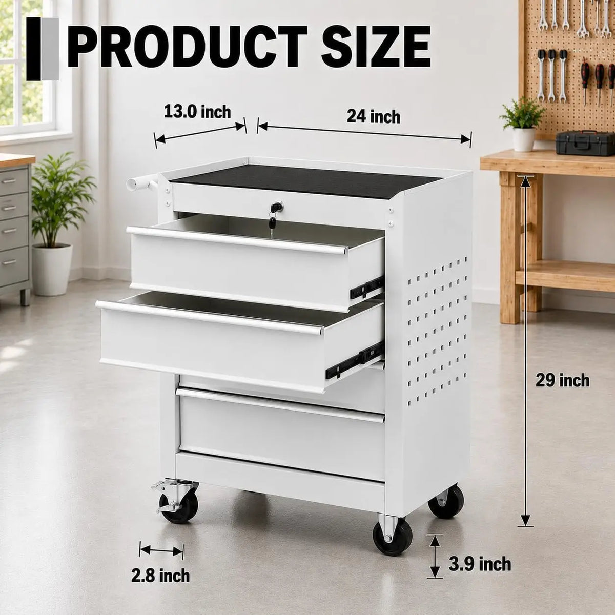 Tacleekii 24 in Rolling Tool Chest with Wheels 4-Drawer Lockable Tool Box Storage Cabinet - Locking System Drawer Liners Mobile Tool Cart for Garage Workshop