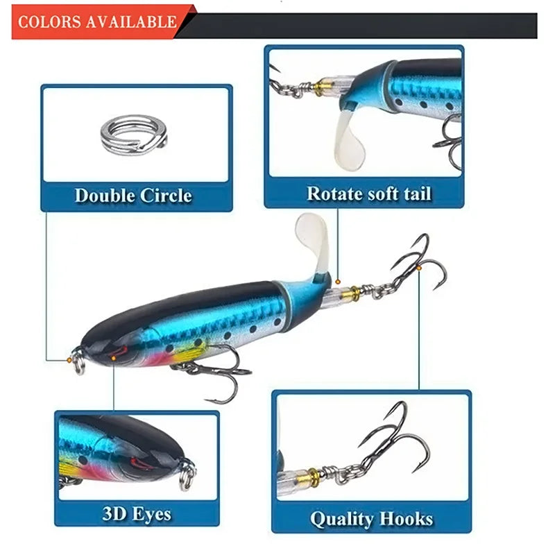 6PCS Fishing Lure 10CM/13G Propeller Water Surface Tractor Far Casting Hard Baits for Bass Black Fish Fishing Lure Tackle