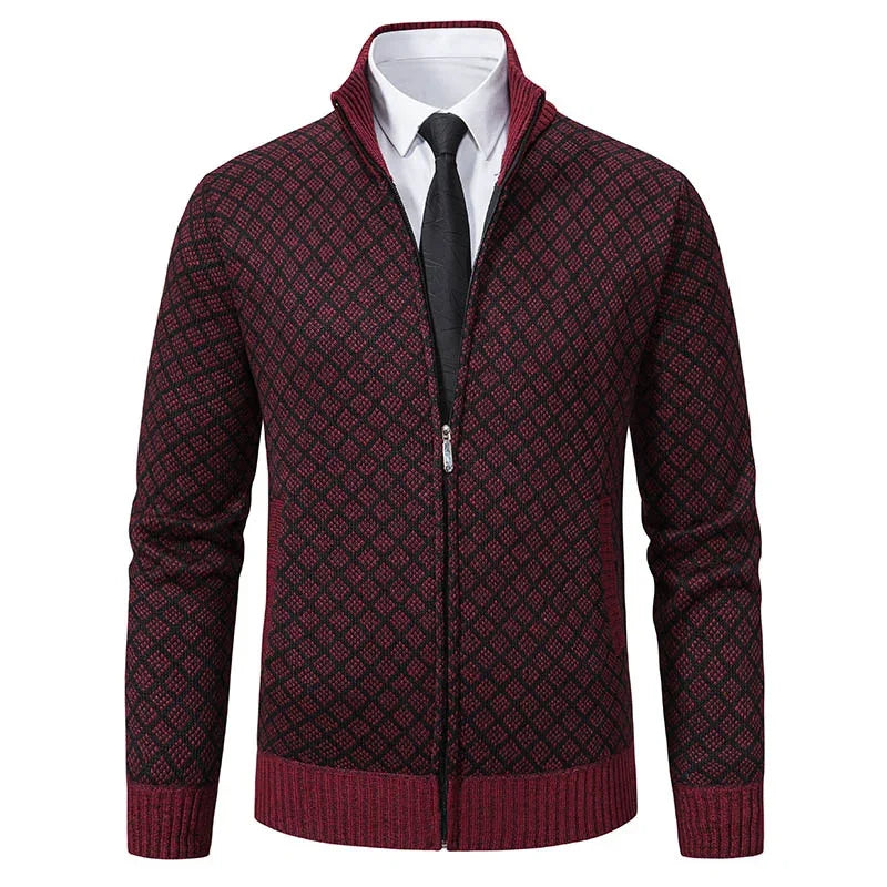 2026 Men's Casual High Collar Long Sleeve Knitted Top with Velvet Warmth for Autumn and Winter Fashion Multi Functional Jacket