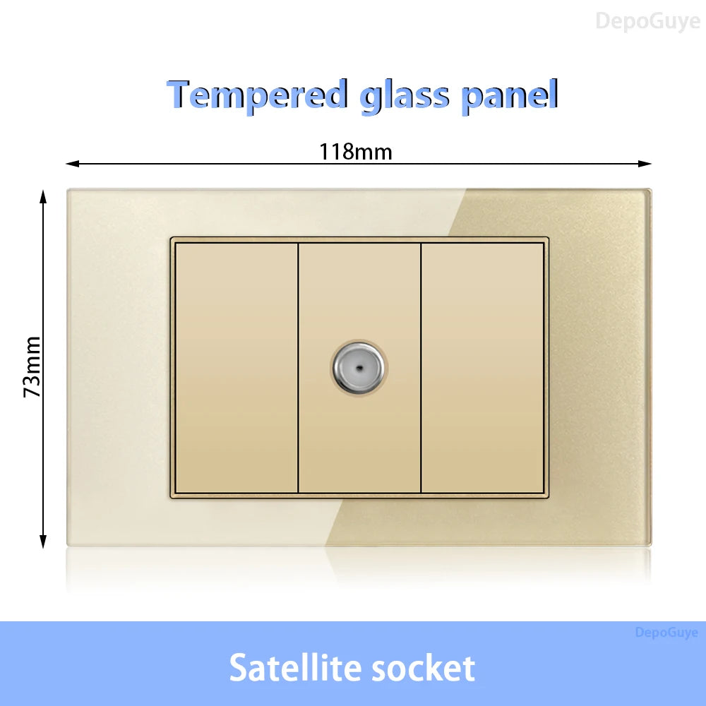American Standard Dual Wall Usb Plug Socket, Household Mexico US Tempered Glass Light Switch Outlet Adapter Type-C Fast Charging