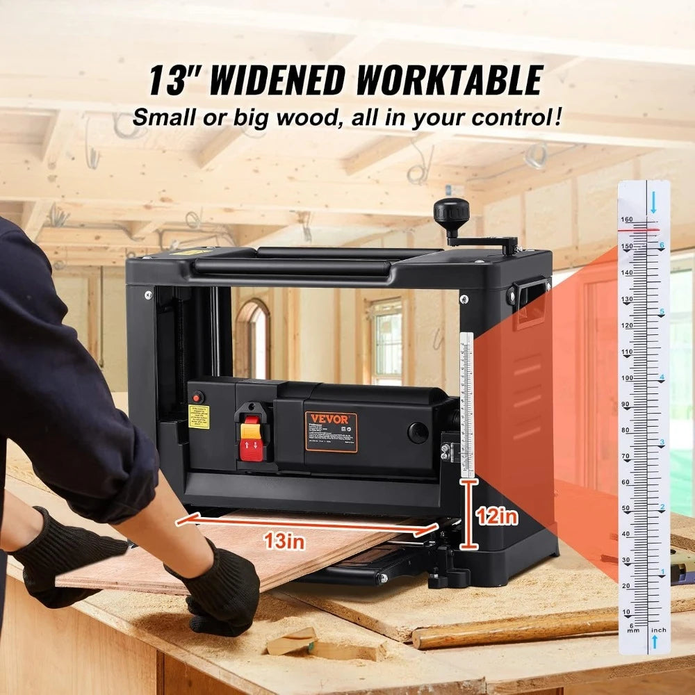 13 Inch Benchtop Thickness Planer, 15-Amp 2000W Motor, 12 Extended Infeed Table, Low Noise for Hard & Soft Wood