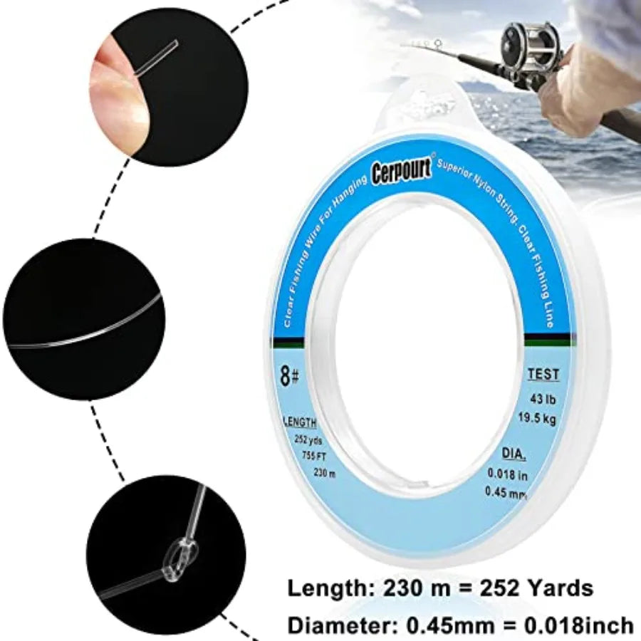 Clear monofilament fishing wire for hanging balloons garlands pictures and crafts; nylon material transparent color high streng