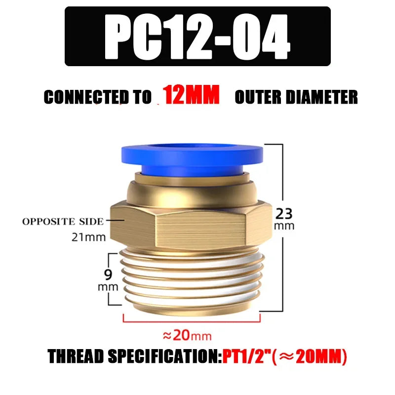 10/50PCS PC Pneumatic Quick Connector 4-12mm Push In Fitting for 1/8" 1/4" 3/8" 1/2" BSPT Thread Air Hose & Tube,Industrial Use