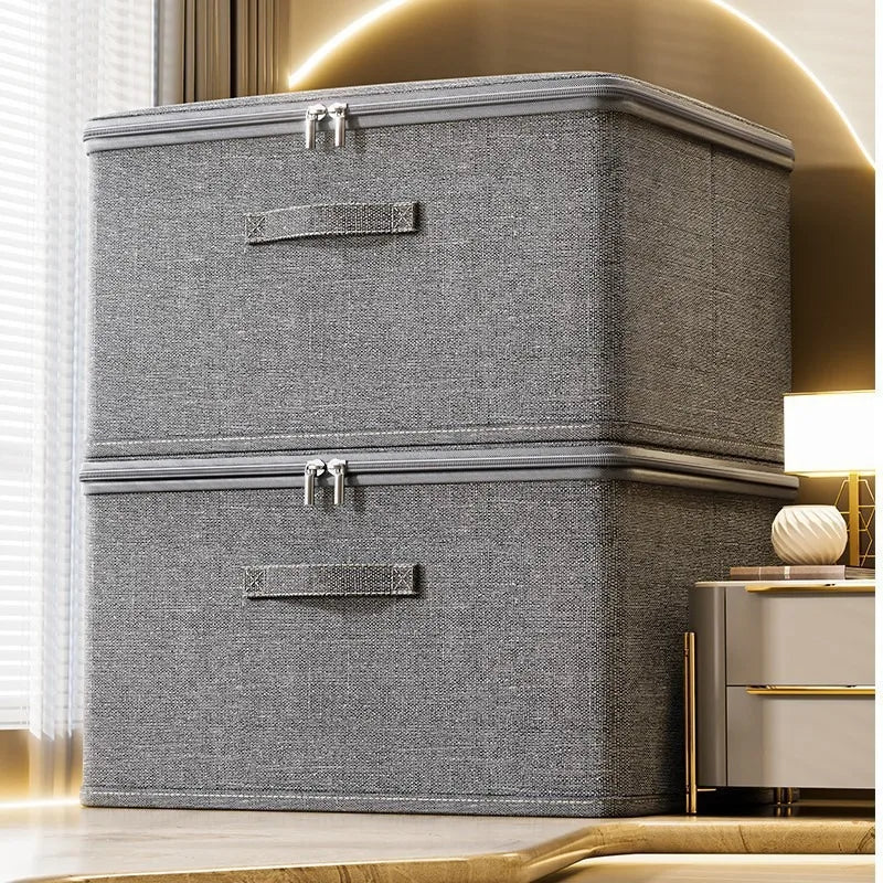 4Pcs Large Foldable Storage Boxes, Cationic Fabric Waterproof Organizer Bin with Zipper Handle for Wardrobe Bedroom Clothes Home