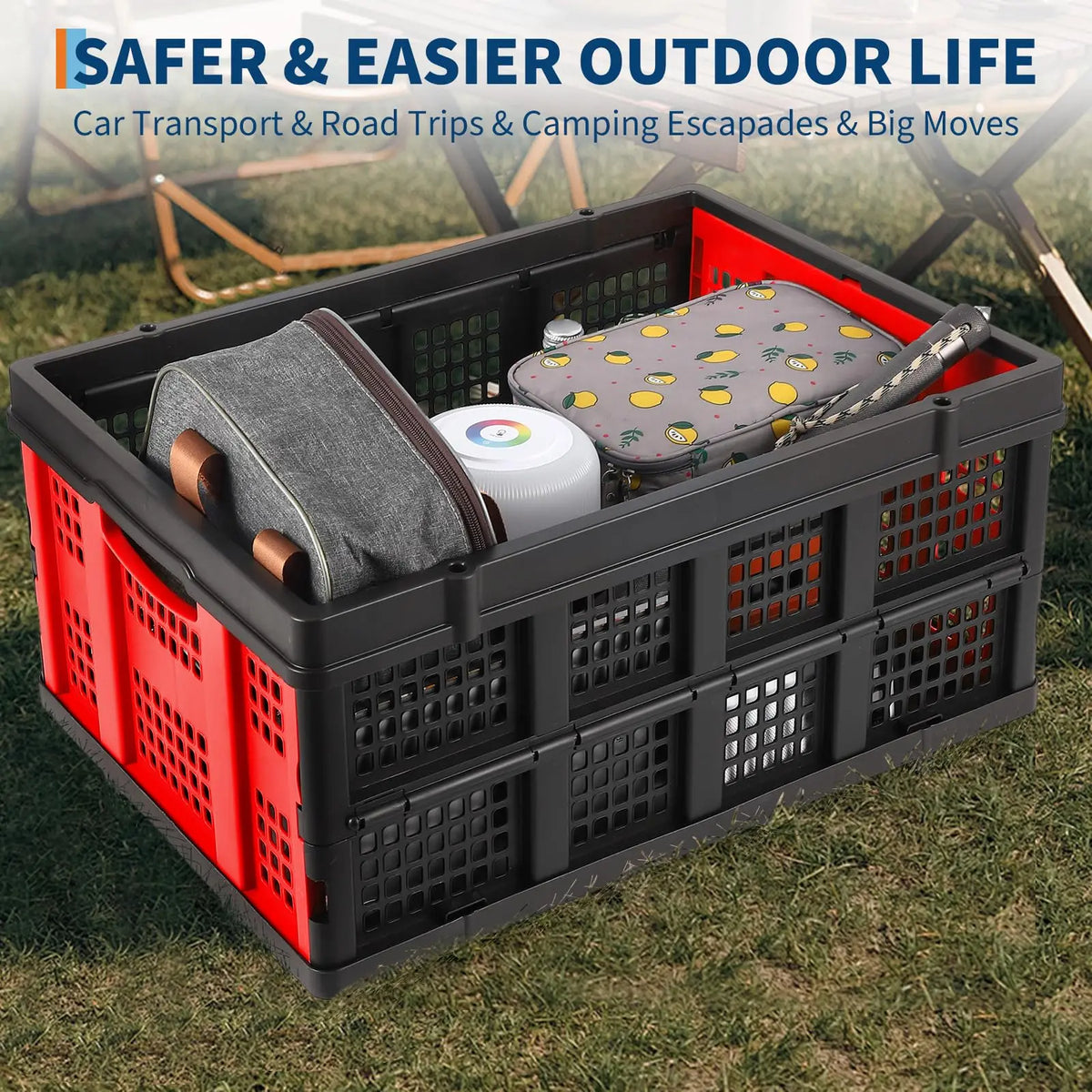 55L Collapsible Plastic Storage Crate, Heavy Duty Stackable Folding Milk Crate With Handles For Car Grocery Moving Camping Garage
