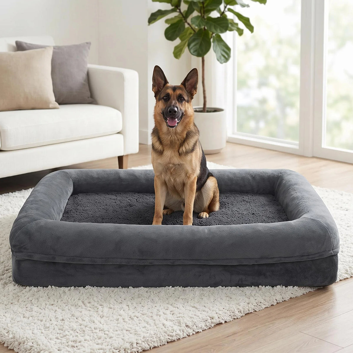 Orthopedic Bolster Dog Bed for Large Dogs, Washable Soft Rectangle Pet Bed with Raised Sides, Non-Slip Bottom Dog Sleeping Bed
