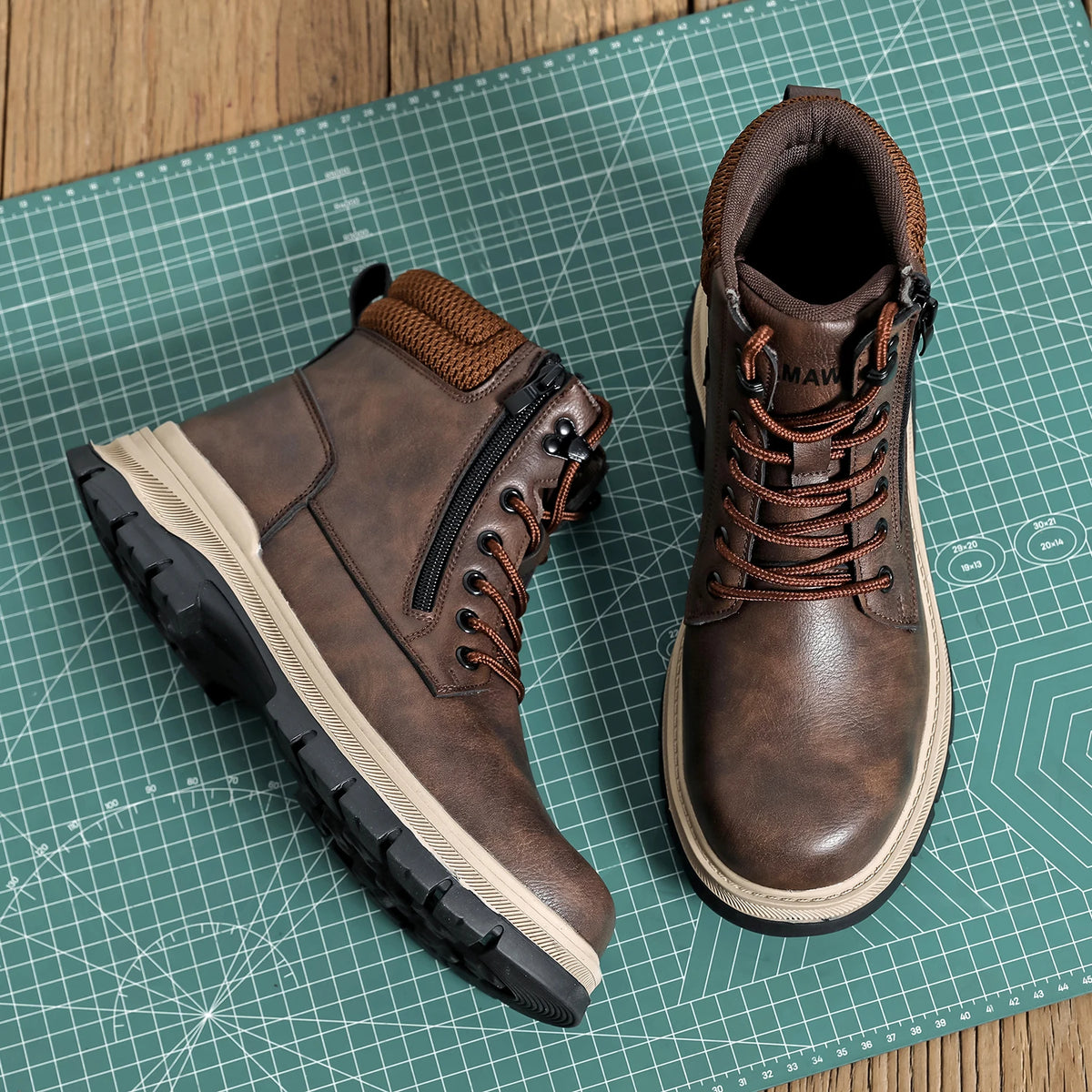 Brown Leather Waterproof Work Shoes Steel Toe Men Work Safety Shoes Zipper's Construction Shoes Outdoor Work Footwear