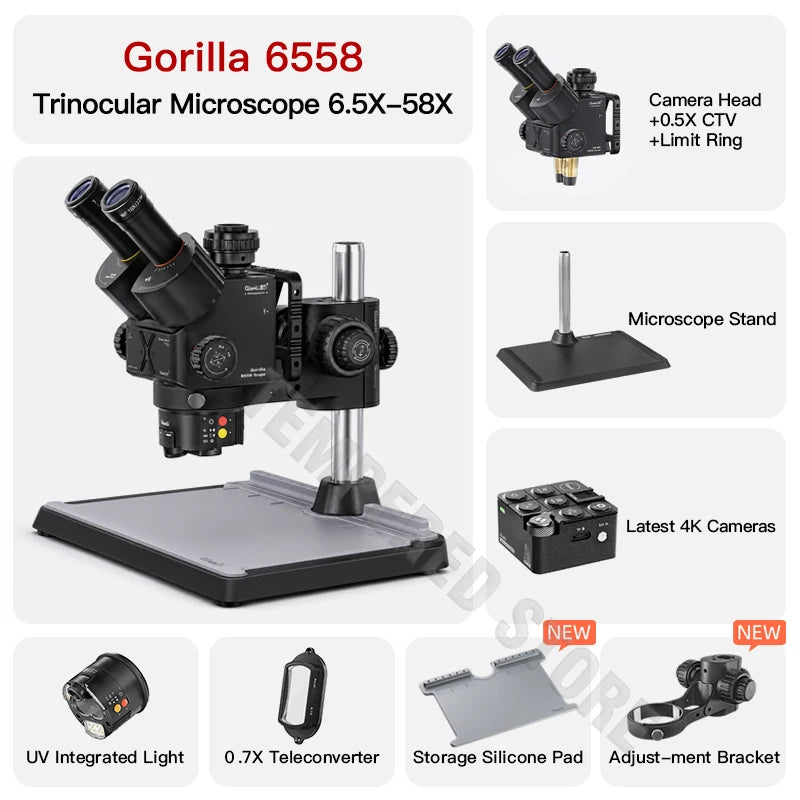 Qianli Gorilla 6558 Trinocular Microscope 6.5X-58X Zoom Industrial Thermal 4K Camera For Mobile Phones Motherboard Repair Tools
