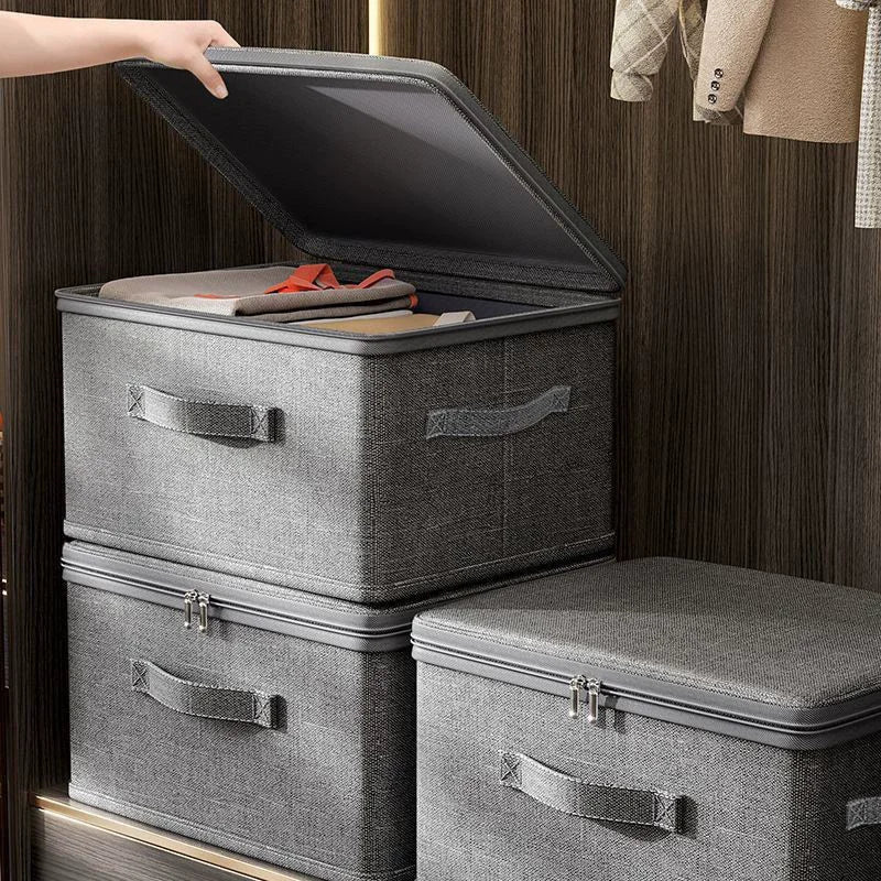 4Pcs Large Foldable Storage Boxes, Cationic Fabric Waterproof Organizer Bin with Zipper Handle for Wardrobe Bedroom Clothes Home
