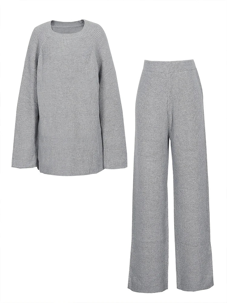 Plus Size 2026 New Women's Casual Wear Set Solid Color Two Piece Knitted Sweater Round Neck Long Sleeve Simple Versatile Sweater