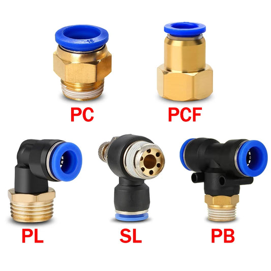 20/50PCS Pneumatic Air Connector Fitting PC/PCF/PL/PB/SL 4mm 6mm 8mm Thread 1/8 1/4 3/8 1/2 Hose Fittings Pipe Quick Connectors