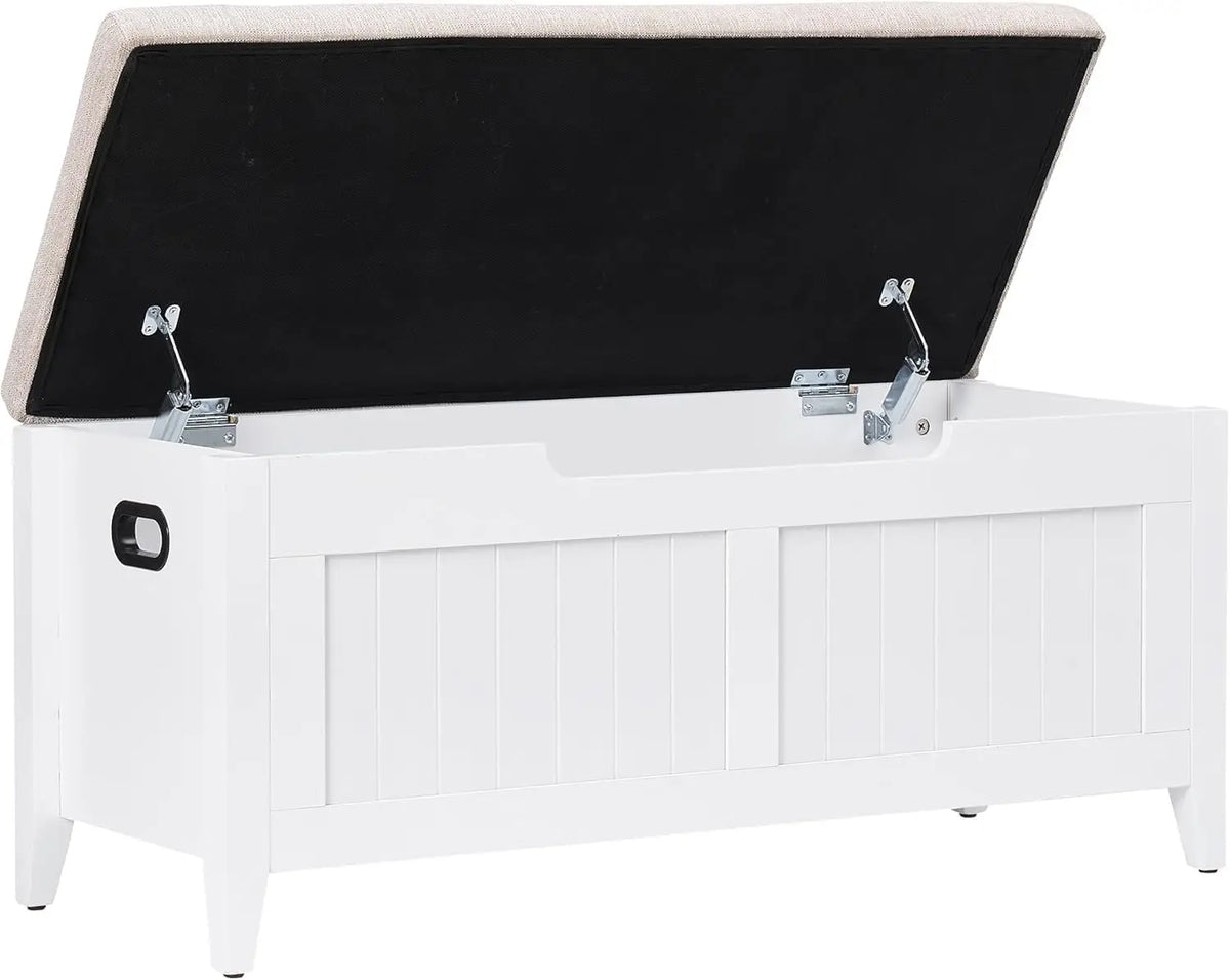 GAOMON Storage Bench with Cushion, 39.4 Inch Large Wooden Chest with Safety Hinges, Flip-Top Entryway Shoe Bench & Living Room Storage Trunk, Easy Assembly, Holds 260 lbs, White