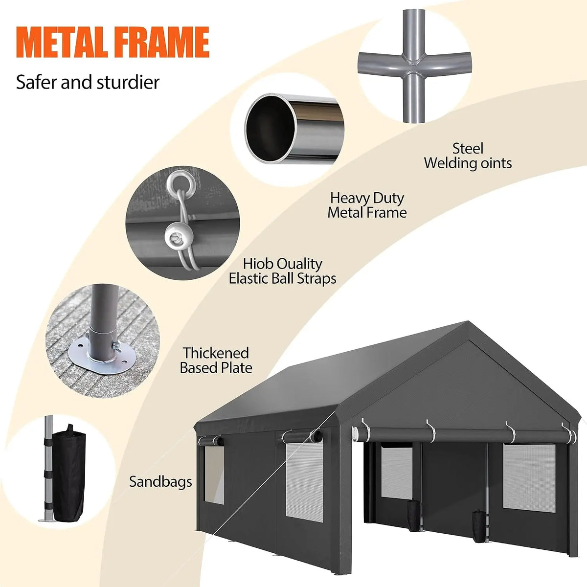 12x20 ft Heavy Duty Carport with Roll-up Windows, Portable Garage with Removable Sidewalls & Doors, Car, Customized
