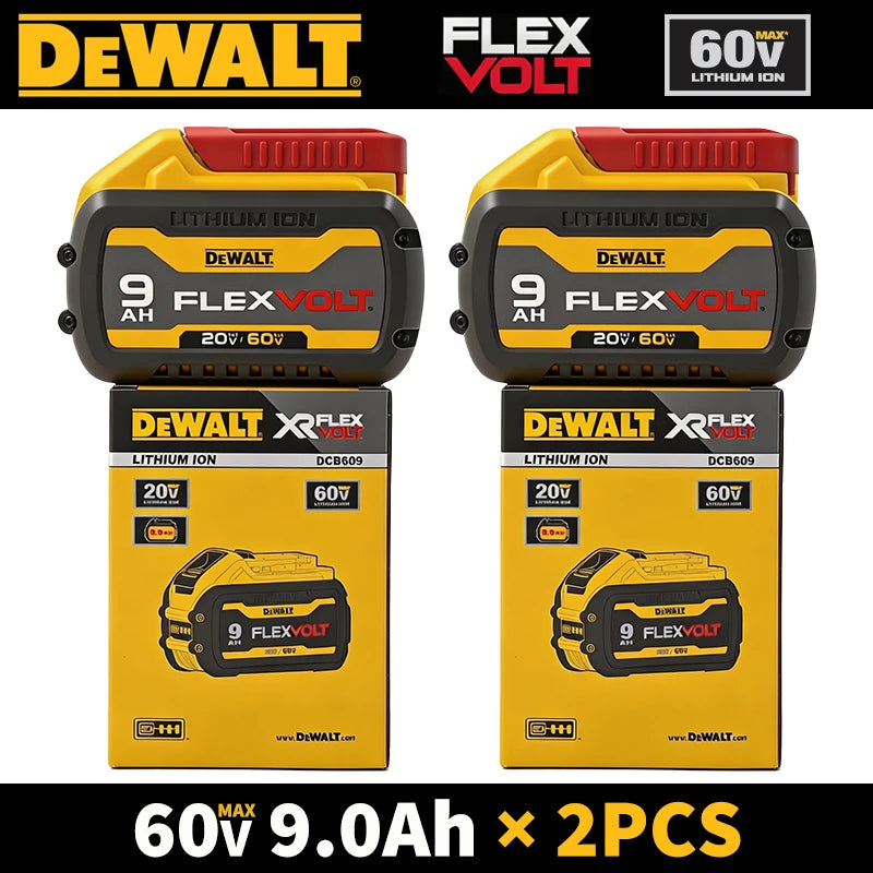 Authentic Dewalt Battery DCB609 60V/20V Max 9.0Ah Li-Ion FlexVolt Battery, High Power 180Wh Rechargeable Li-Ion 18V/54V Battery
