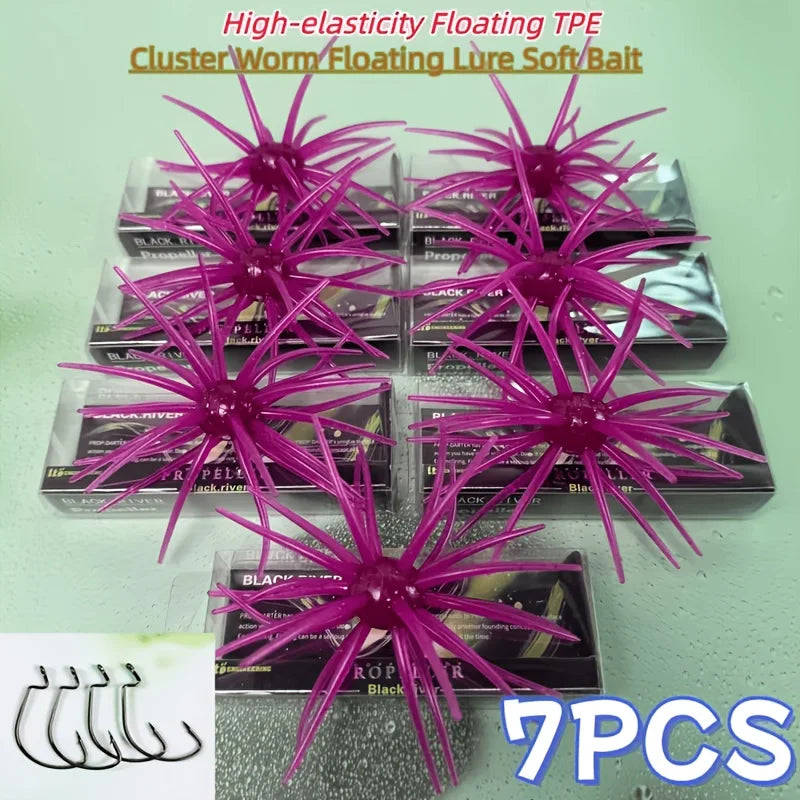 7Pcs 11cm/8.7g Sea Urchin Fishing Lures TPE Soft Bait Silicone Baits For Bream Sea Bass Mandarin Fishing Tilapia Trout