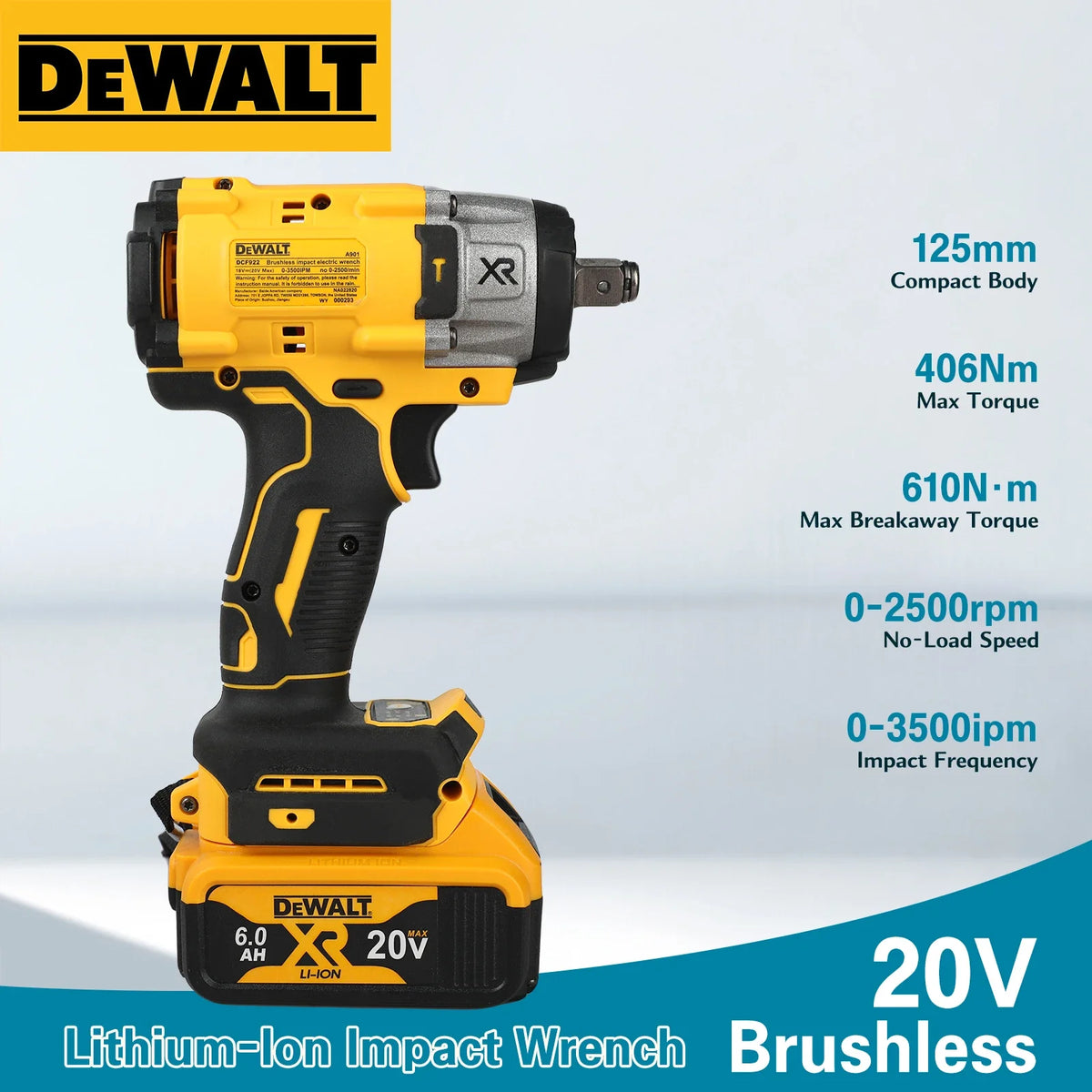 DEWALT DCF922 20V Cordless Impact Wrench | 205Nm Reverse Torque 1/2" Drive | 2500 RPM   Naked Tool