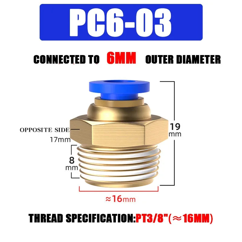 10/50PCS PC Pneumatic Quick Connector 4-12mm Push In Fitting for 1/8" 1/4" 3/8" 1/2" BSPT Thread Air Hose & Tube,Industrial Use
