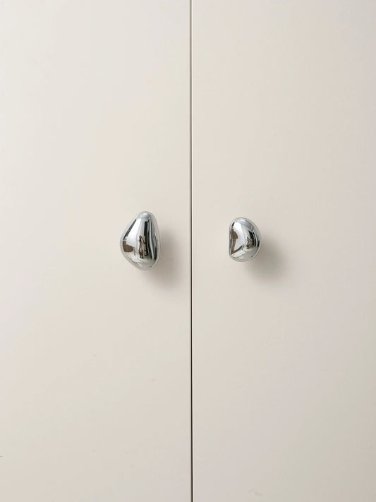 Furniture Silver Shiny Wardrobe Door Pulls Solid Brass Handles Shoe Cabinet Kitchen Drawer Irregular Pebble Small Handles Knobs