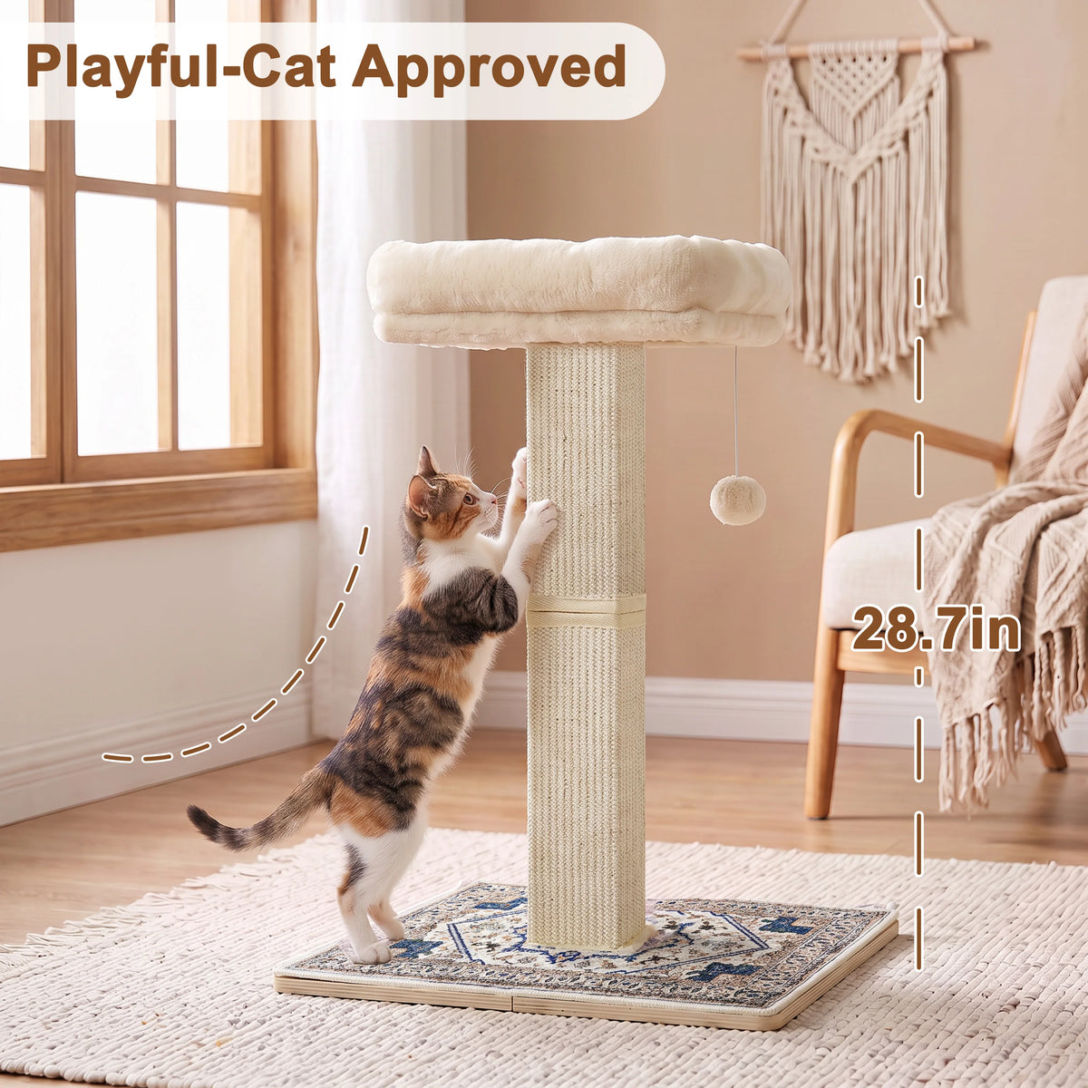 Heavy Duty Cat Scratcher Scratching Post Large Plush Top Cat Bed Perch Sisal Wrapped Cat Tree with Dangling Ball Interactive Toys for Indoor Cats