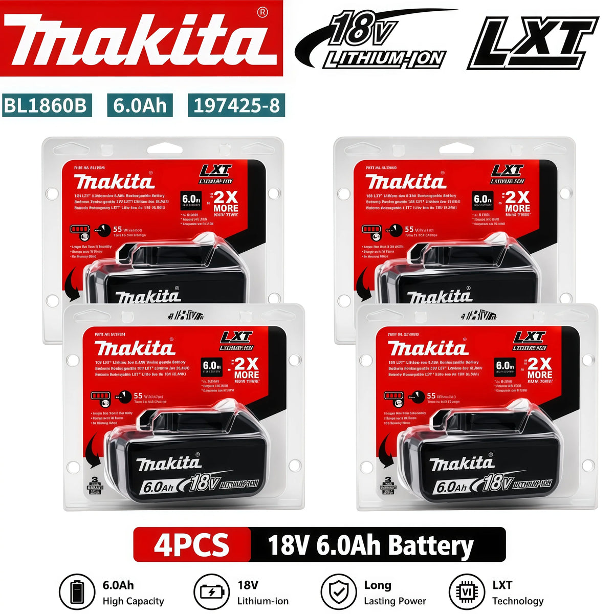 2026 New Makita 6Ah for Makita 18V Power Tool Battery BL1840 BL1830B BL1850B BL1850 BL1860 BL1815 Replacement Lithium Battery