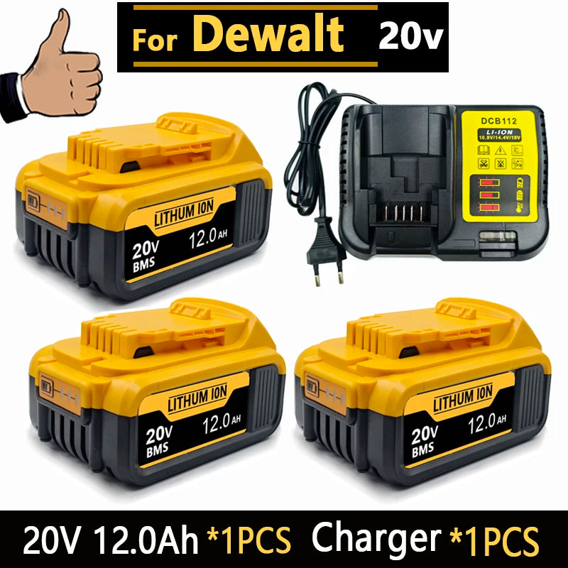 for Dewalt 20V Battery, 3AH 6AH 8AH 12AH Lithium Ion Battery, for Dewalt DCB200 DCB206 DCD805 Power Tool Replacement Battery