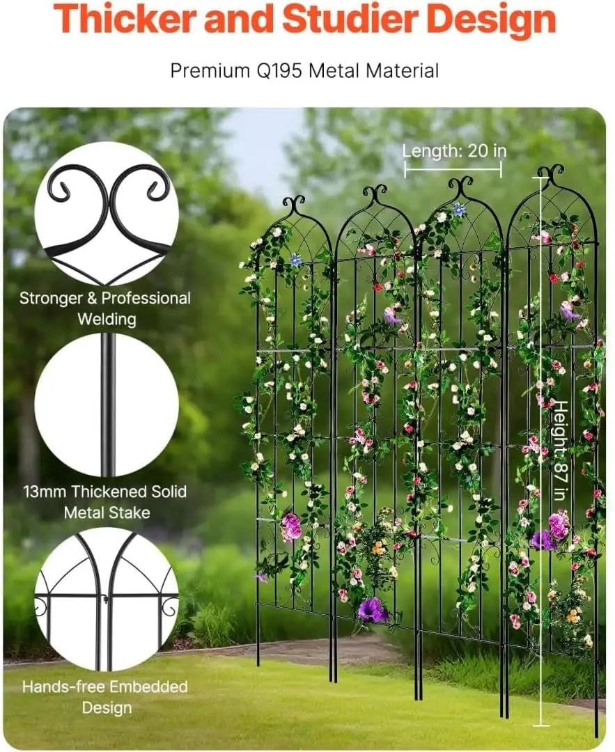 5 X 7 FT Trellis for Climbing Plants, Metal Garden Fence with Sturdy Grid Design, Heavy-Duty Outdoor Plant Support for Roses, Vines, Ivy, Cucumbers, Beans, Patio, Yard, Backyard, Garden Decor