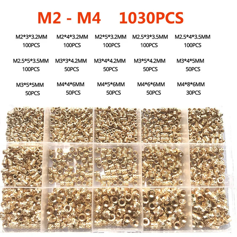 Insert Nut Set M2 M2.5 M3 M4 M5 M6 Brass Hot Melt Knurled Nut Thread Heat Molding Double Twill Injection Embedment Copper Nut 3D