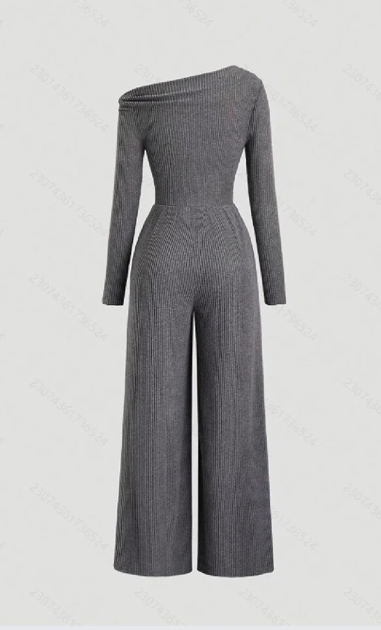 New Elegant Pure Color Asymmetrical Shoulder Ladies Dress Pants Fashionable Monochromatic Ladies Suit
