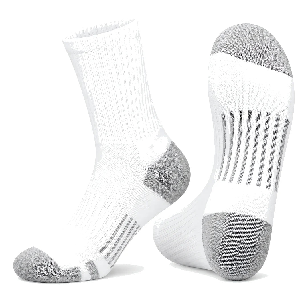 6 Pairs Crew Socks, Athletic Socks Men Women, Zoned Cushioning Socks, Ribbed Cuff Socks, Gray Heel Toe Socks, Striped Sole Socks, Performance Sports Socks, Breathable Running Socks, Everyday Casual Socks