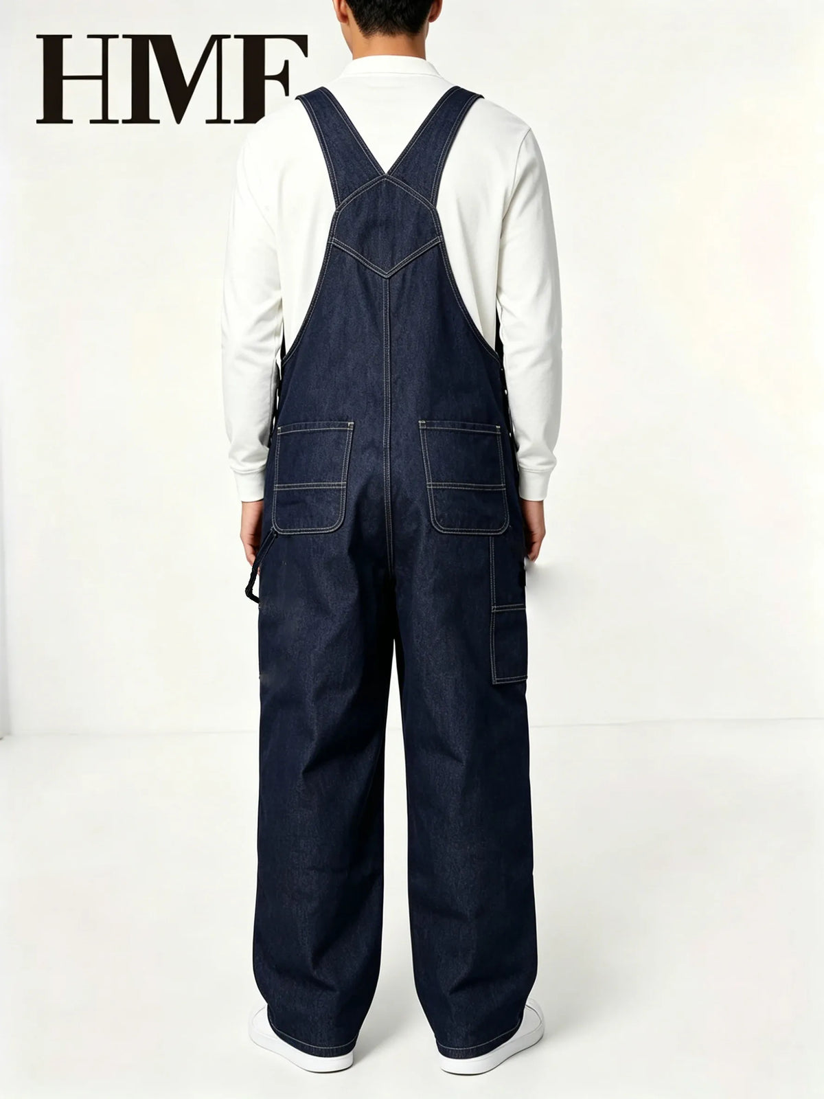 【HME】Men's Jeans | American Workwear Style Denim Overalls Pants Match Polo Shirts, Tees and Sweatshirts Perfectly, Versatile Design Fits Daily Outings and Retro Styling, Timeless Dark Wash Tone Creates Layered Looks Acros