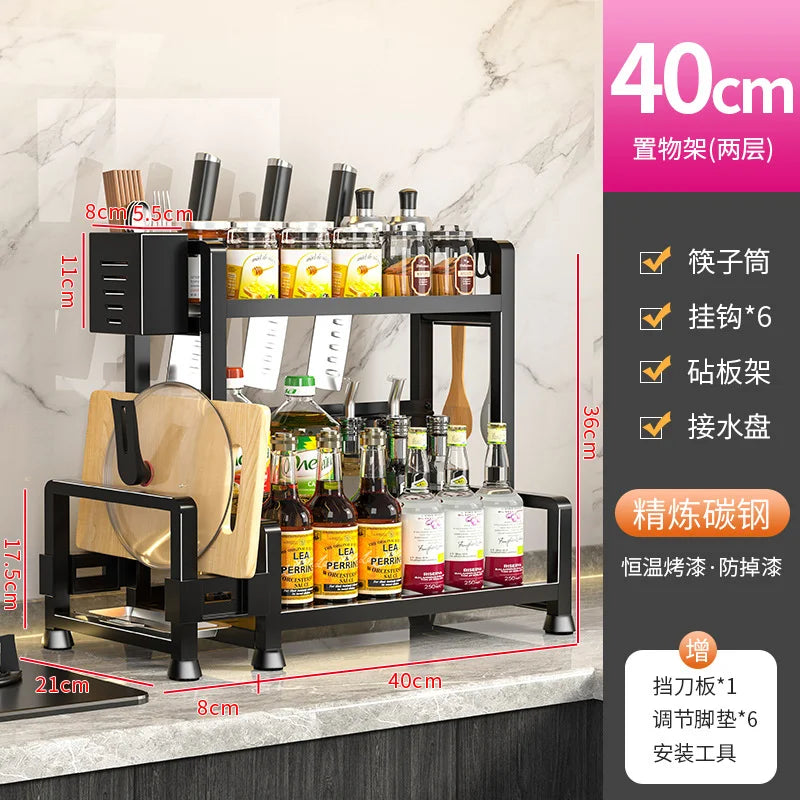 Space-Saving 2-Tier Freestanding Spice Rack, Multifunctional Kitchen Countertop Storage Organizer for Seasoning & Condiment Jars