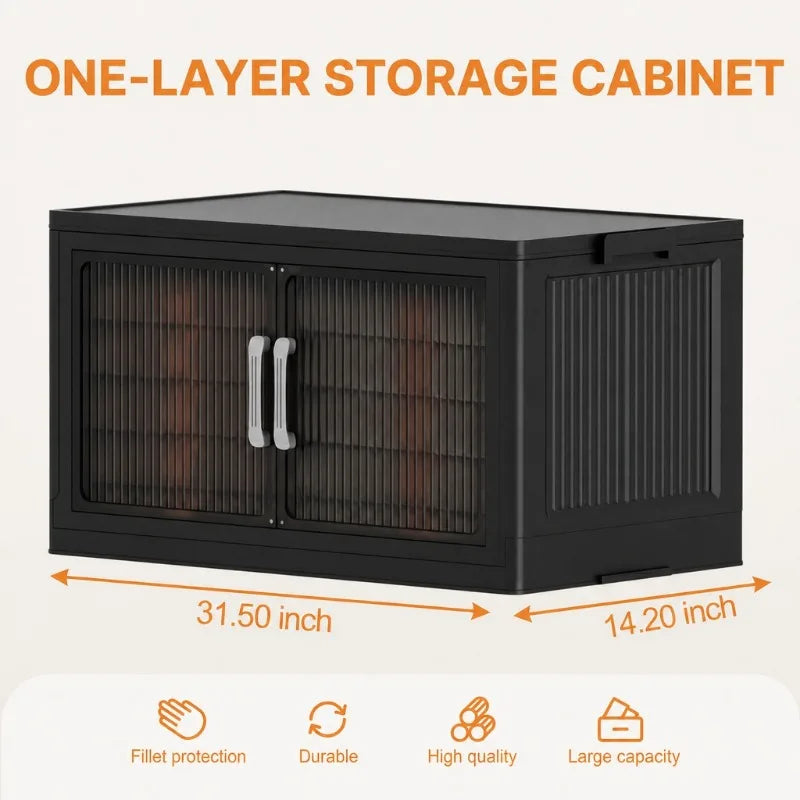 5‑Tier Foldable Plastic Storage Cabinet with Rolling Wheels, Stackable Closet Organizer with Flap Doors, Multifunctional Dust‑Proof Storage Shelf for Bedroom Living‑Room Kitchen