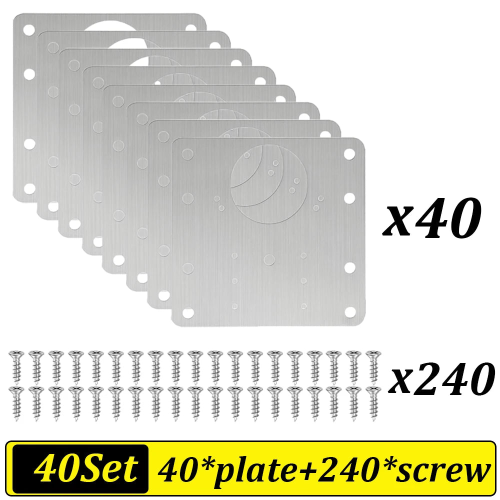 2-100Set Cabinet Hinge Repair Plate Kit Stainless Steel Door Hinge Mounting Plate Cabinet Door Hinges Repair Mount Tool