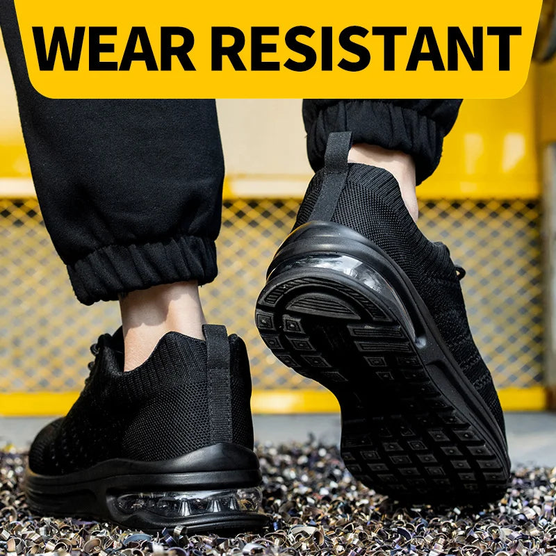 Men's Steel Toe Safety Sneakers Lightweight Puncture-Resistant Sole Anti-smash Industrial Protective Boots Breathable Sneakers