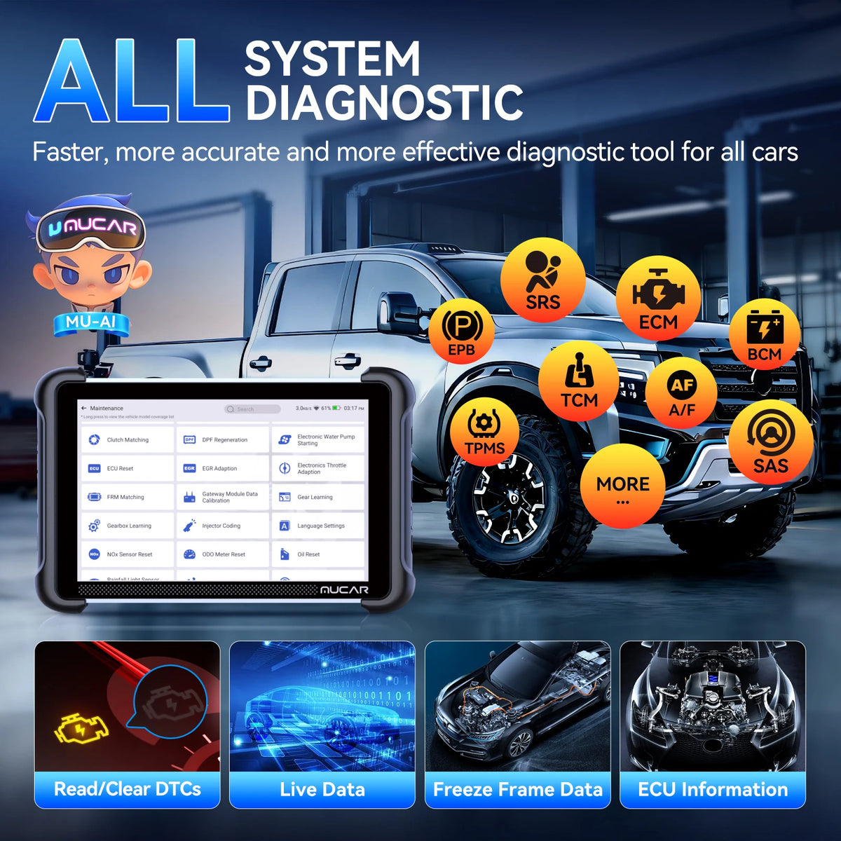 MUCAR 892BT Car Diagnostic Tool AI Full System Scanner Tool 35 Reset ECU Coding Bi-Directional CANFD&Doip Lifetime Free Update